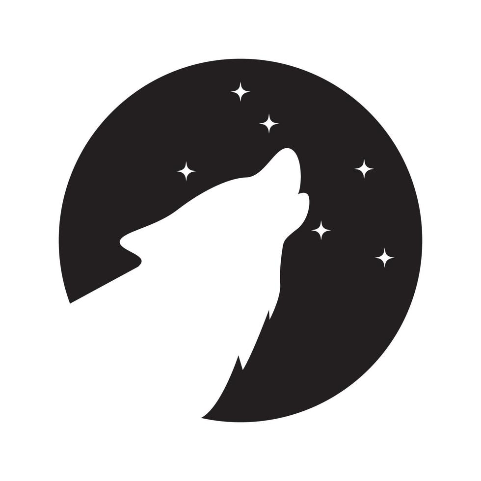 noite de círculo de espaço negativo com design de logotipo de uivo de lobo vetor gráfico símbolo ícone ilustração ideia criativa