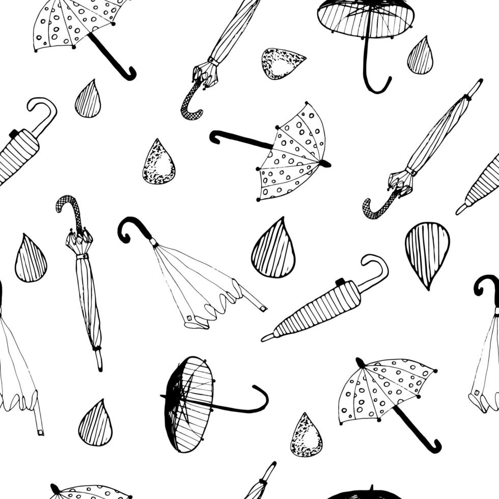 padrão de guarda-chuvas de esboço de doodle e drobs vetor