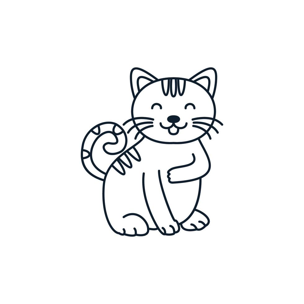 gato ou gatinho ou gatinho ou bichano linha de sorriso do animal de estimação ilustração em vetor ícone logotipo bonito dos desenhos animados