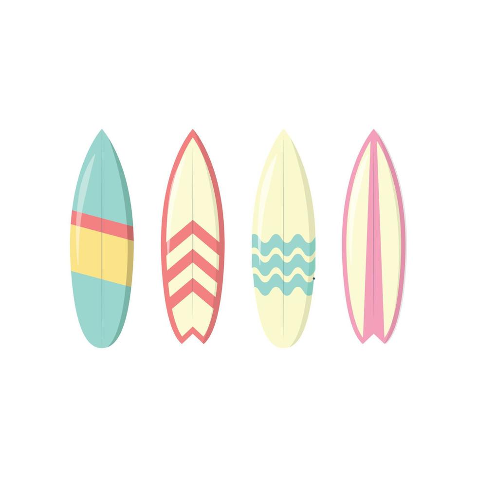 conjunto de ilustração vetorial de prancha de surf. elemento de praia de verão. esporte radical. estilo de desenho plano adequado para ícone, página de destino da web, banner, panfleto, adesivo, cartão, plano de fundo, camiseta, clip-art vetor