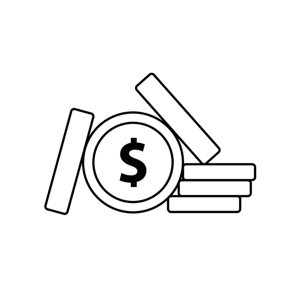 pilha de ilustração de ícone de arte de linha de moedas de dólar em fundo branco vetor
