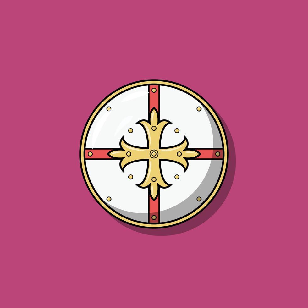 ilustração em vetor escudo medieval. projeto de escudo. item de proteção. estilo de desenho plano adequado para ícone, página de destino da web, banner, panfleto, adesivo, cartão, plano de fundo, camiseta, clip-art