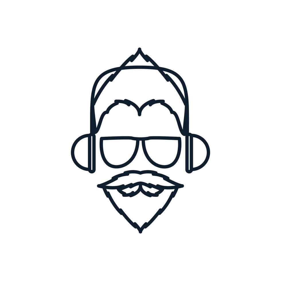 barba de homem com linha de fone de ouvido logotipo legal ilustração de design de ícone de vetor