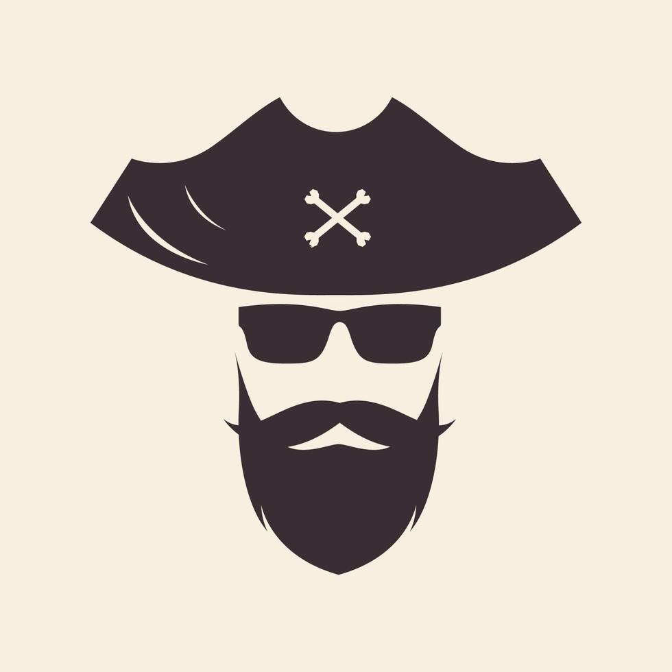 homem vintage com barba e óculos de sol design de logotipo de pirata símbolo gráfico vetorial ilustração de sinal de ícone idéia criativa design de logotipo gráfico de vetor símbolo ícone ilustração de sinal idéia criativa