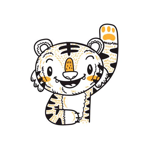 bonito pequeno tigre dos desenhos animados doodle vector
