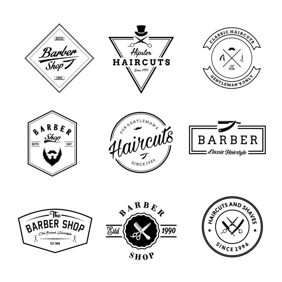 conjunto de emblemas de barbearia vintage vetor
