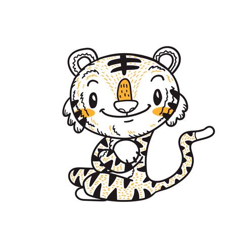 bonito pequeno tigre dos desenhos animados doodle vector