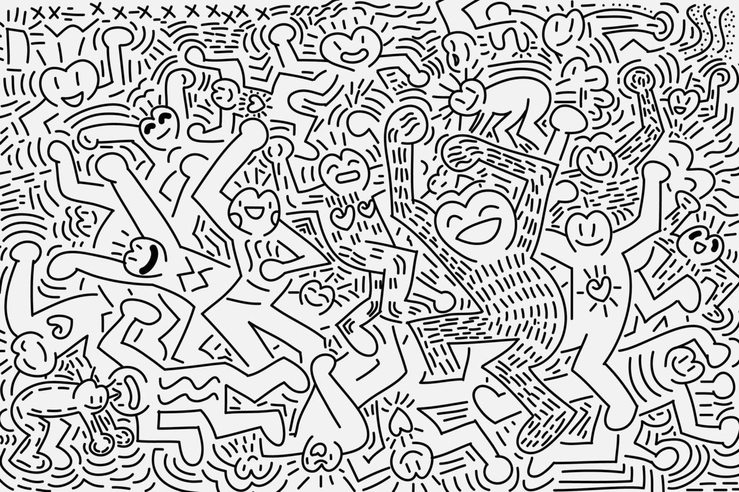 doodle pessoas felizes com cabeça de amor vetor