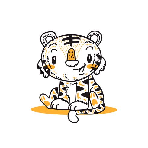 bonito pequeno tigre dos desenhos animados doodle vector