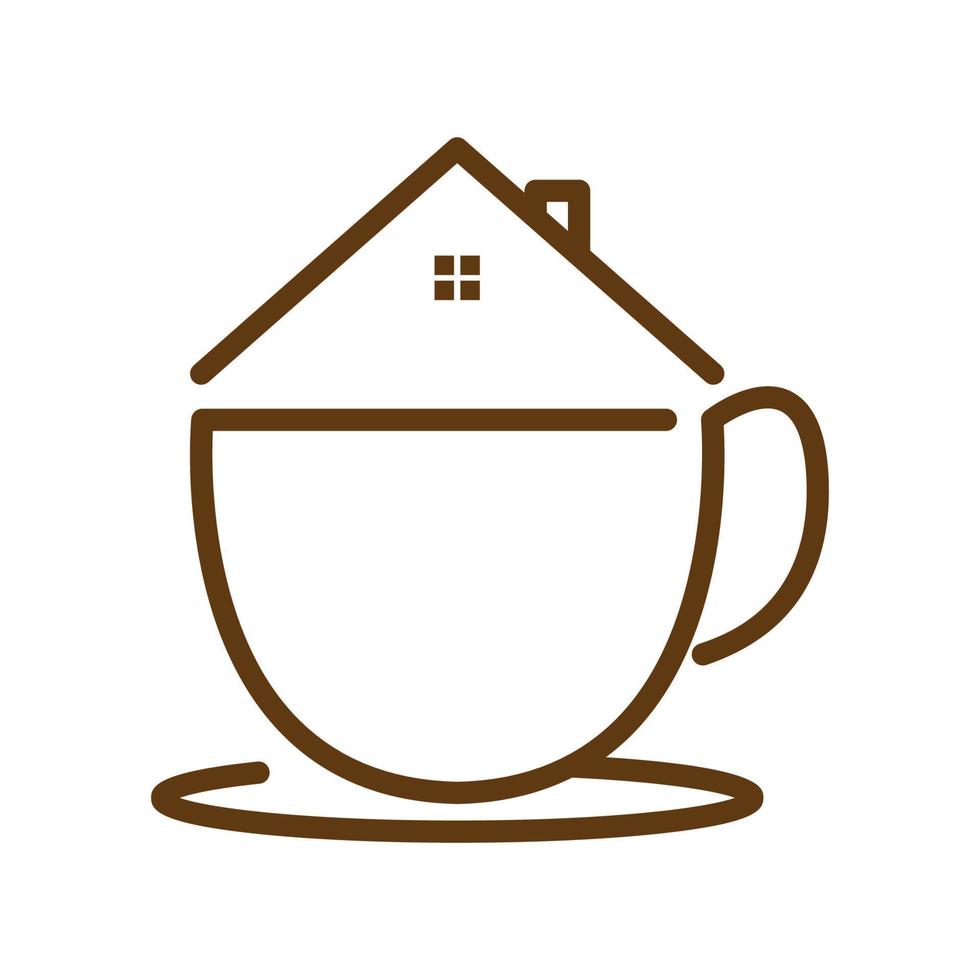 xícara de café em forma de linha com design de logotipo em casa símbolo gráfico vetorial ícone sinal ilustração ideia criativa vetor