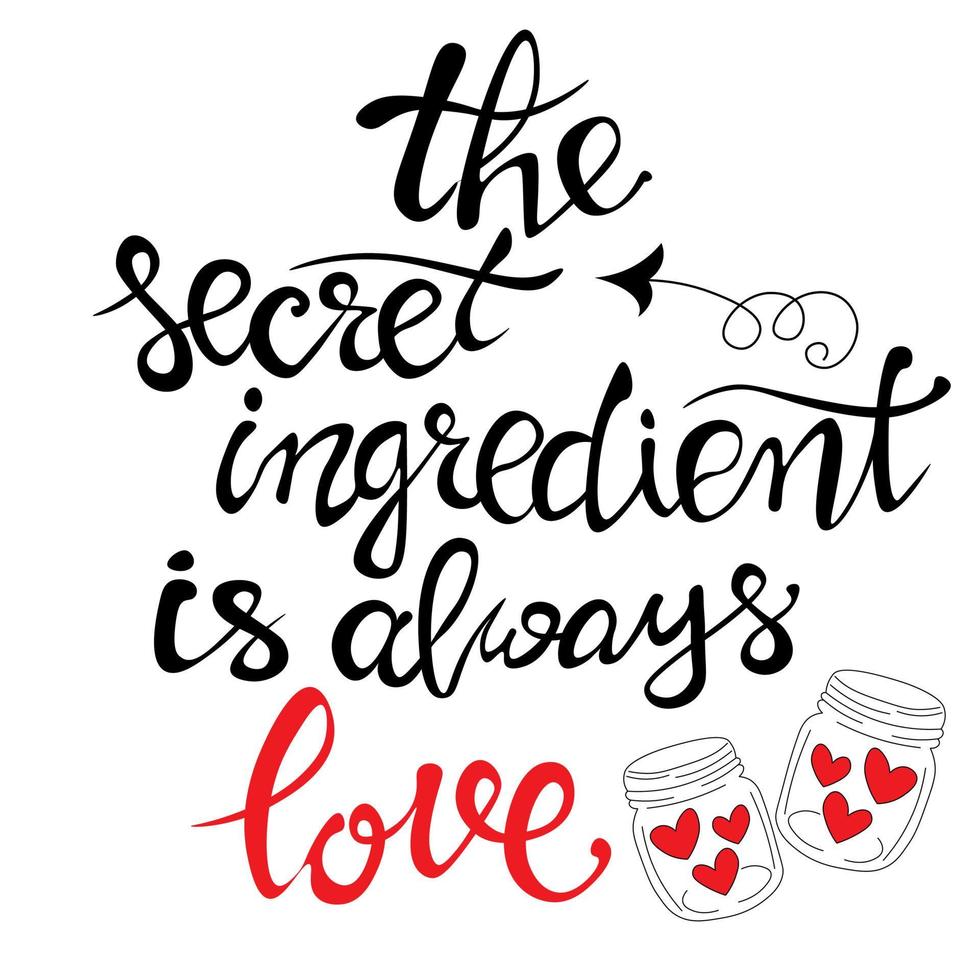 o ingrediente secreto é sempre o amor, a inscrição caligráfica. citação inspiradora e positiva, motivação, design de letras. citações dizendo. para o dia dos namorados. vetor. para o menu do restaurante, café vetor