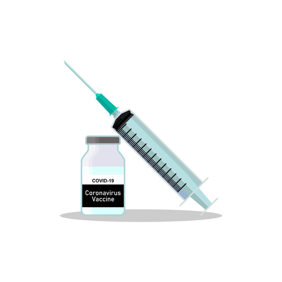 vacina contra o coronavírus covid-19. injeção e frasco de vacina. tratamento para coronavírus covid-19. design de tema de saúde. ilustração vetorial isolada vetor