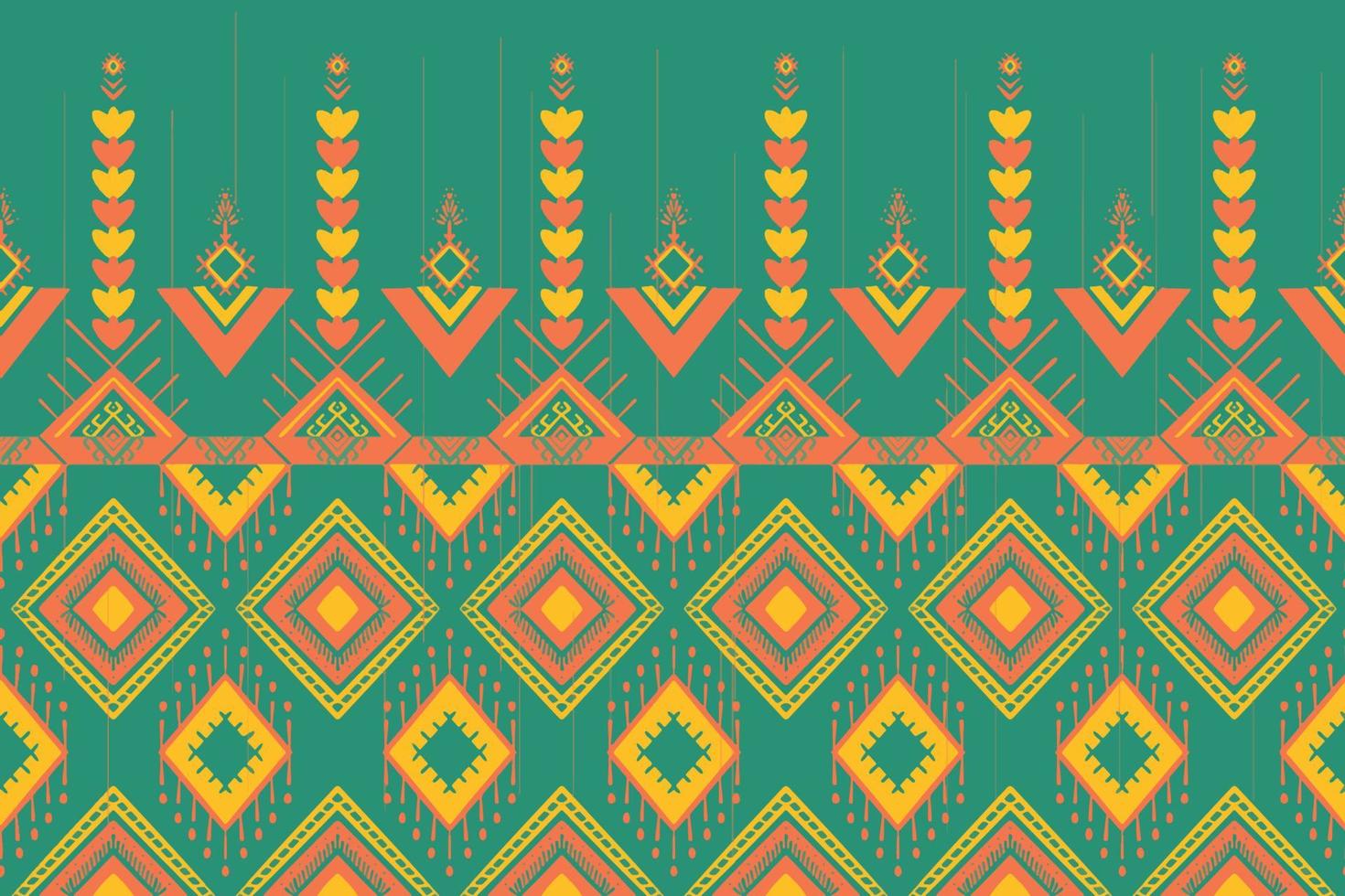laranja amarelo no verde. design tradicional de padrão oriental étnico geométrico para plano de fundo, tapete, papel de parede, roupas, embrulho, batik, tecido, estilo de bordado de ilustração vetorial vetor