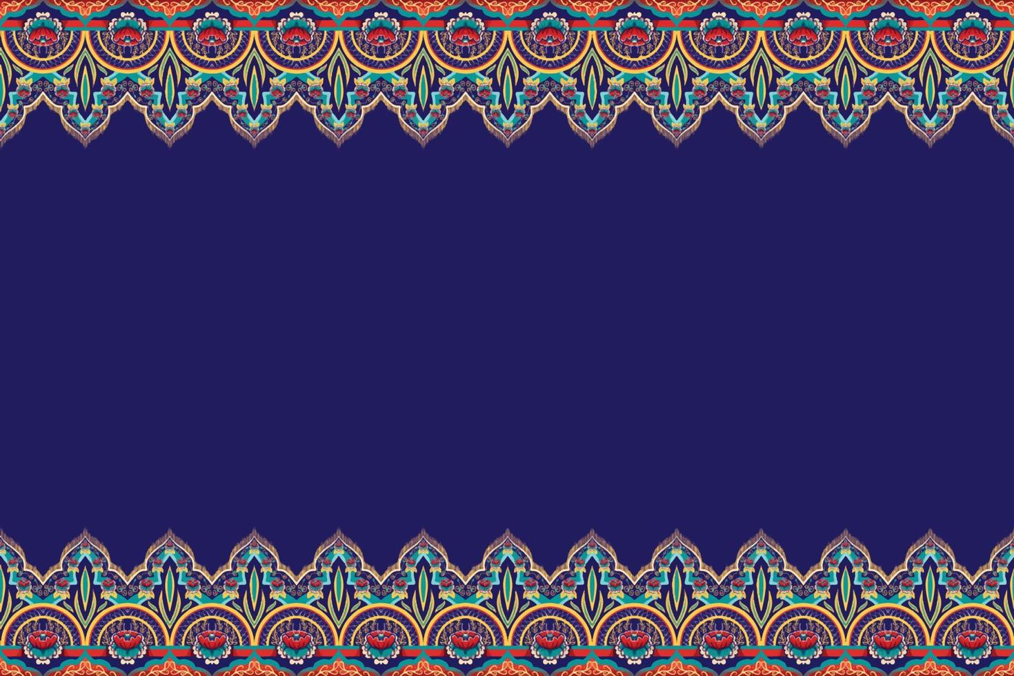 flor verde vermelha em azul marinho. design tradicional de padrão oriental étnico geométrico para plano de fundo, tapete, papel de parede, roupas, embrulho, batik, tecido, estilo de bordado de ilustração vetorial vetor