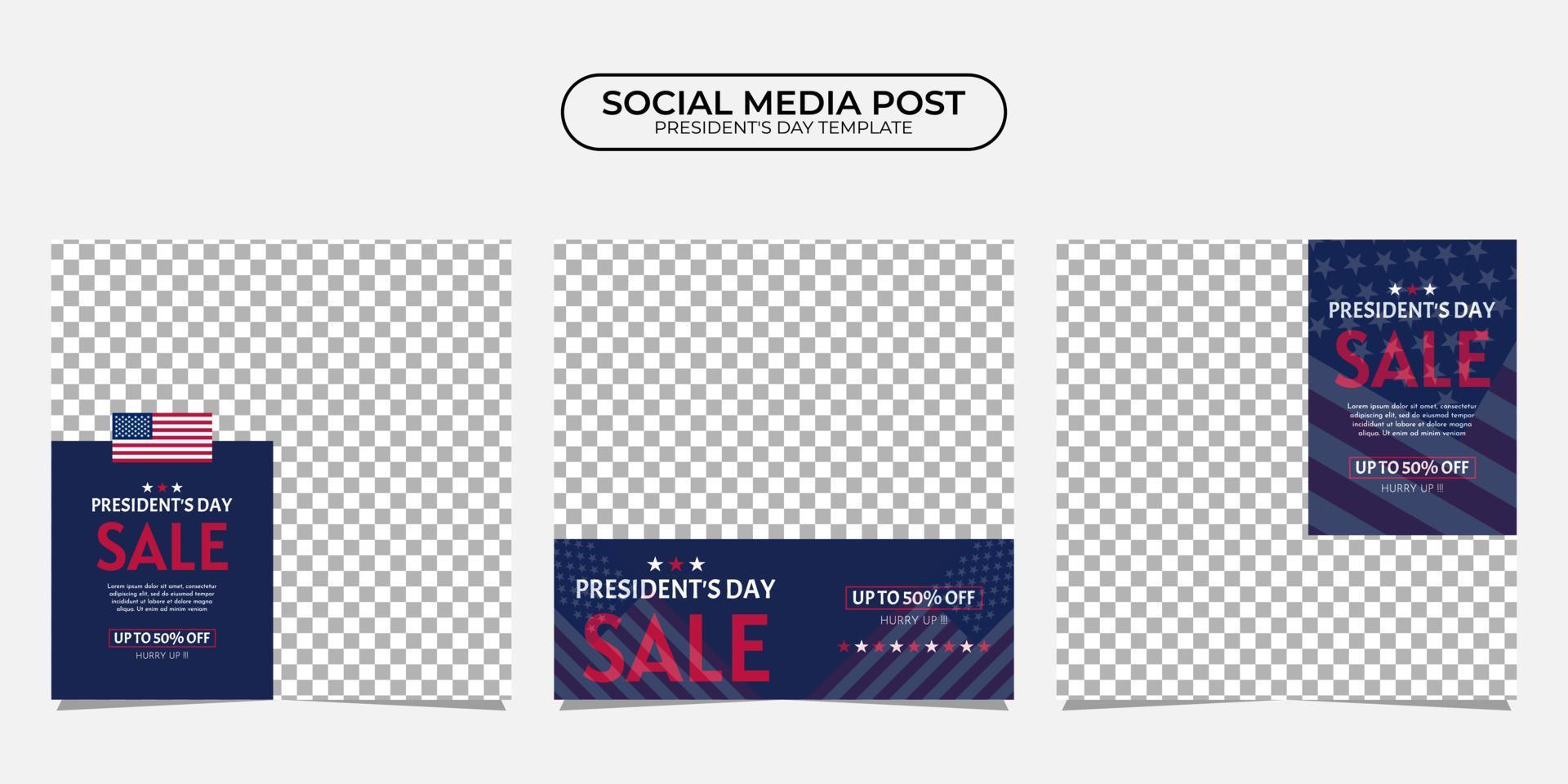 design de modelo de postagem de mídia social do dia do presidente. é adequado para pôster, banner, cartão de felicitações, etc. vetor