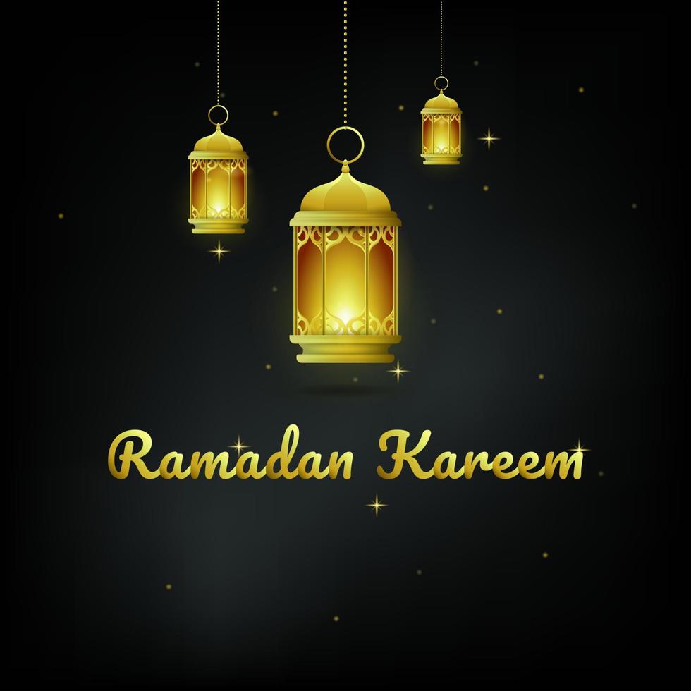 ramadan kareem saudação design islâmico com fundo escuro e lanterna de luxo. ilustração em vetor lanterna dourada. fundo de ramadan kareem para banner, panfleto, cartão de felicitações, pôster e folheto