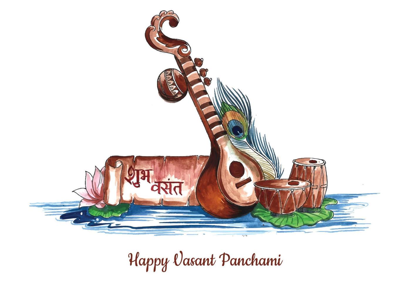 feliz vasant panchami tradicional design de cartão festival indiano vetor