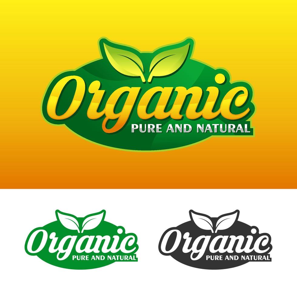 logotipo de design de etiqueta de crachá orgânico puro e natural vetor