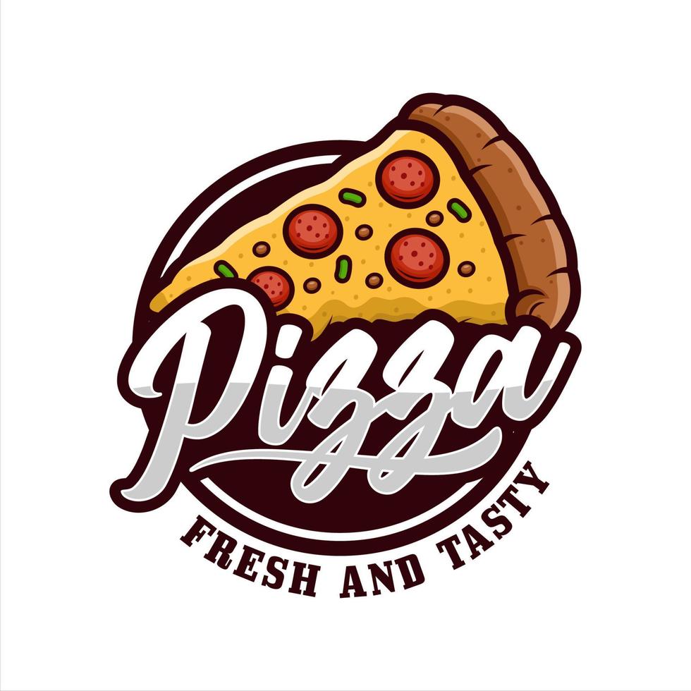 logotipo premium de design fresco e saboroso de pizza vetor