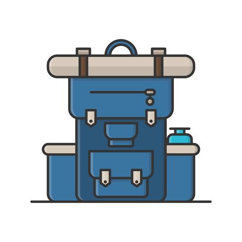 Linha fina sinais de mochila e viagens Turismo Logo Vector. Ícones de contorno de camping para web design ou aplicativo móvel. vetor