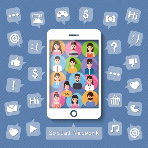 Conectando pessoas via rede social. vetor