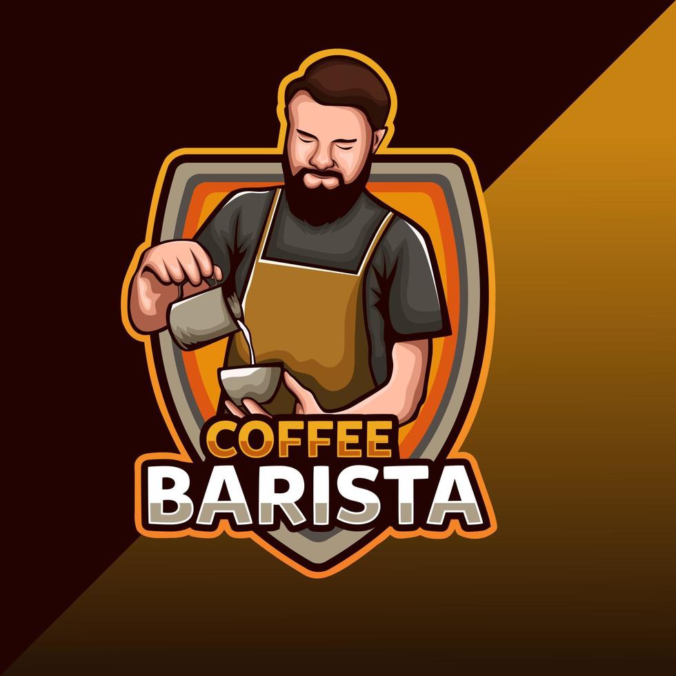 design de logotipo de mascote de café barista vetor