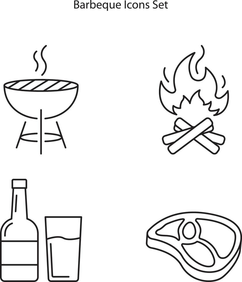 conjunto de ícones de churrasco isolado no fundo branco. ícone de churrasco linha fina contorno símbolo de churrasco linear para logotipo, web, app, ui. sinal simples de ícone de churrasco. vetor