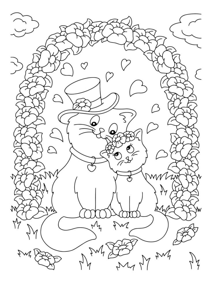 Desenho de casal de gatos para colorir