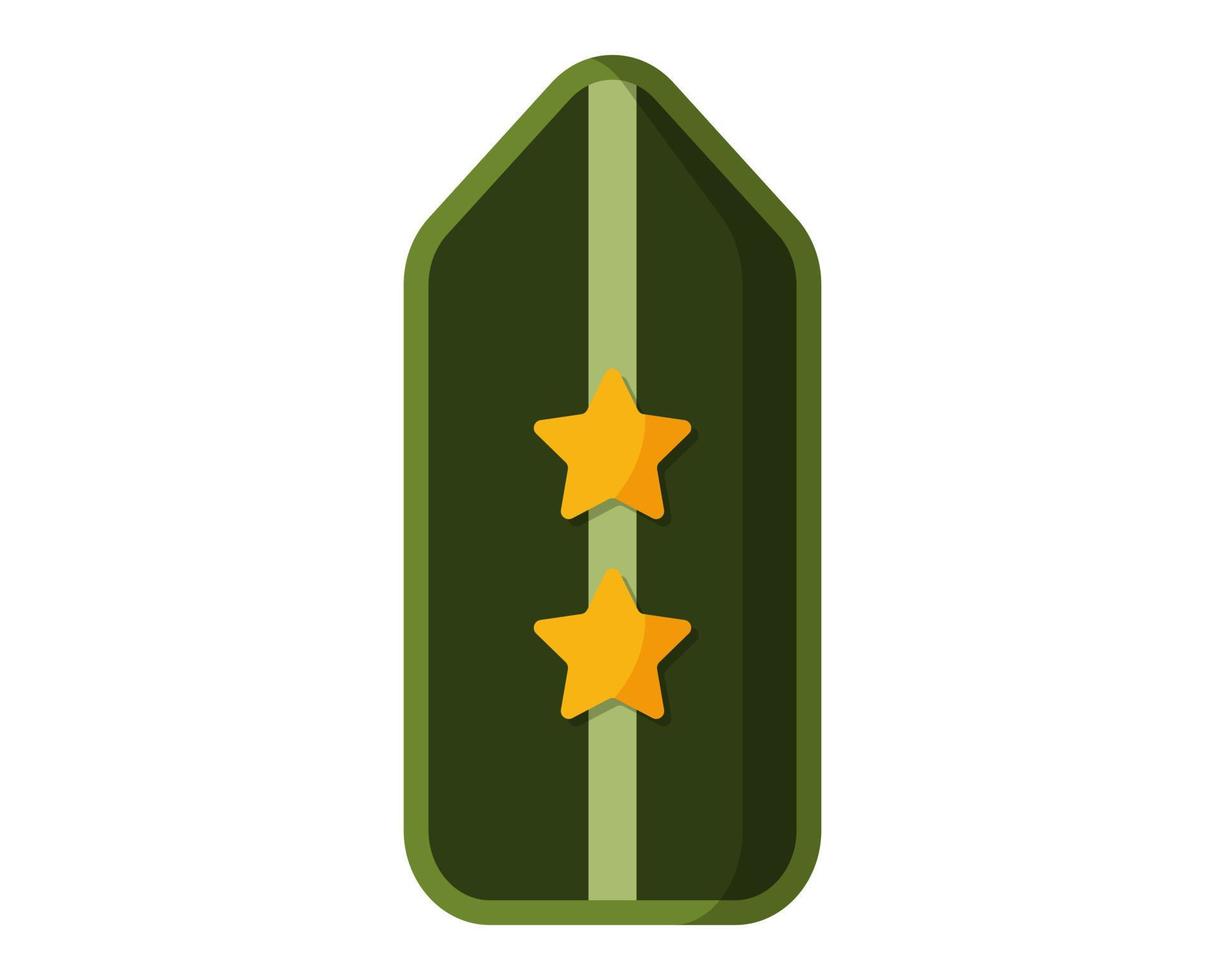 distintivo de ombro de fileiras militares verdes, alça de chevron de soldado do exército, sinal de uniforme de soldado com duas estrelas douradas. vetor