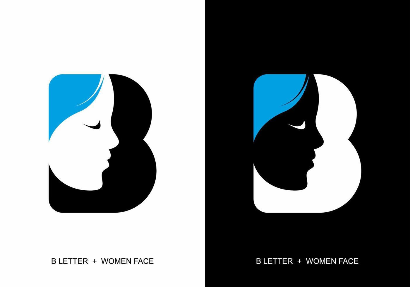 b letra inicial com silhueta de rosto de mulher vetor