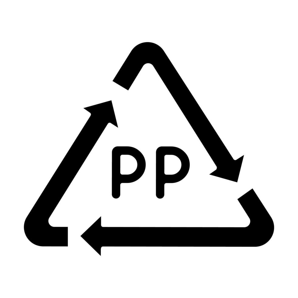 ícone de glifo de símbolo pp. marcação em polímero termoplástico. código de identificação da resina. triângulo de seta. química orgânica. marca de reciclagem. símbolo de silhueta. espaço negativo. ilustração vetorial isolada vetor