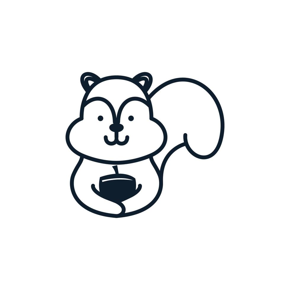 esquilo animal com design de ilustração vetorial de logotipo de desenho animado bonito de carvalho vetor