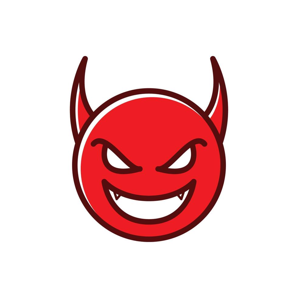 cabeça de círculo bonito diabo vermelho com design de logotipo de chifre vetor