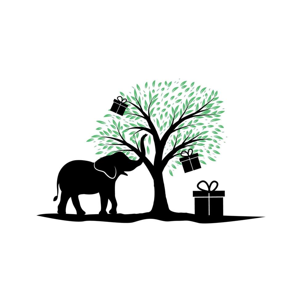 elefante com design de logotipo de árvore e caixa vetor