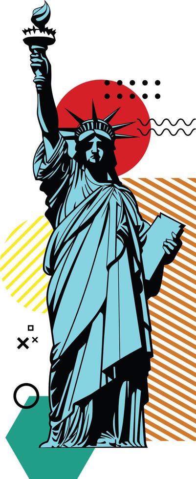 design de camiseta estátua da liberdade vetor