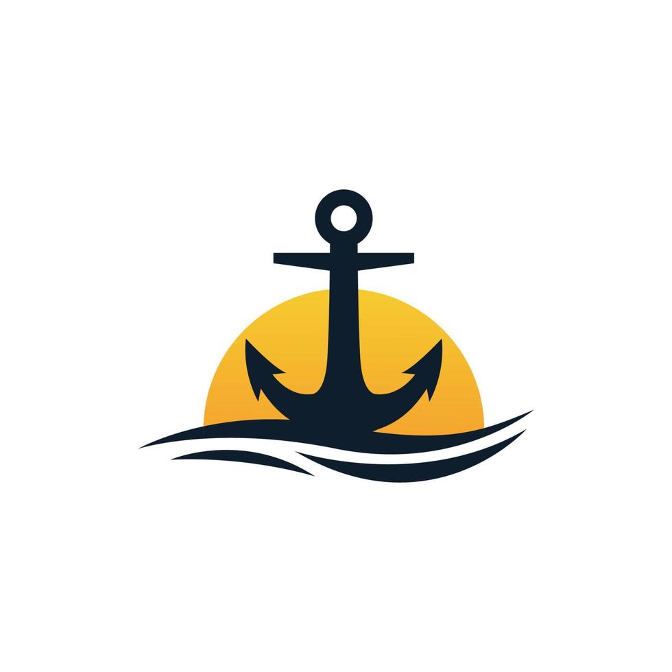 âncora com ilustração de ícone de vetor de logotipo moderno do pôr do sol do mar