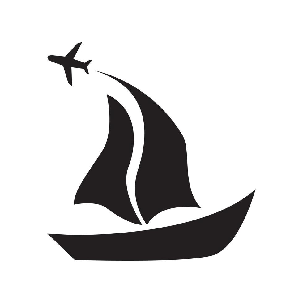 barco de silhueta com design de logotipo de avião voador gráfico vetorial símbolo ícone sinal ilustração ideia criativa vetor