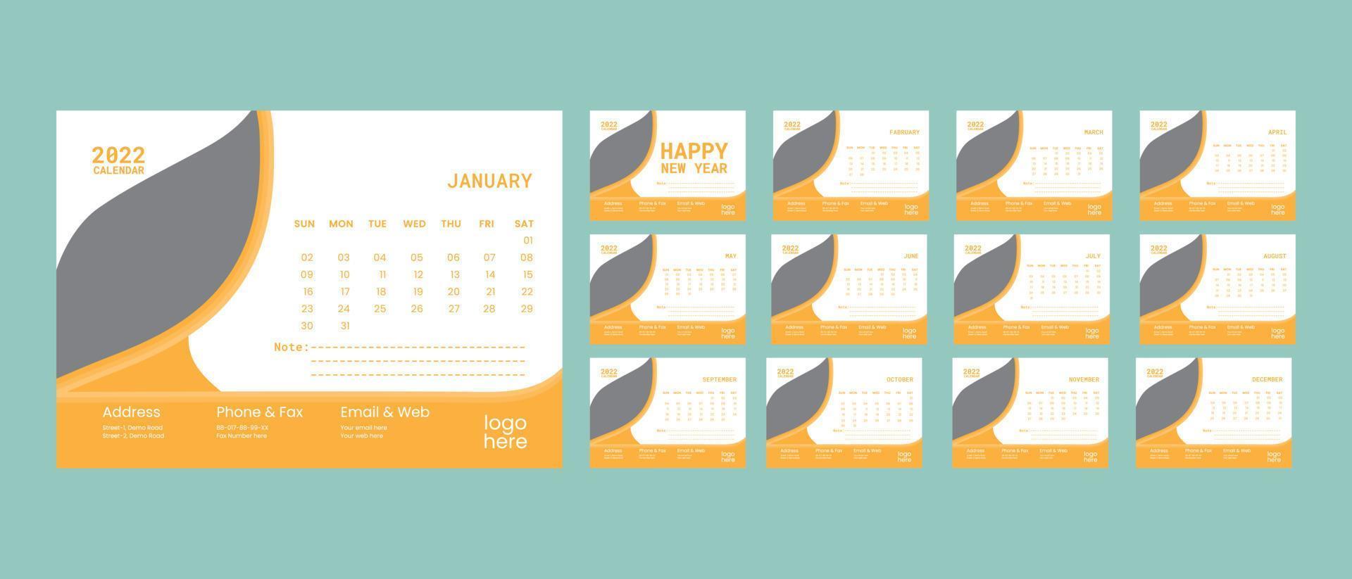 design de calendário de mesa de cor laranja vetor