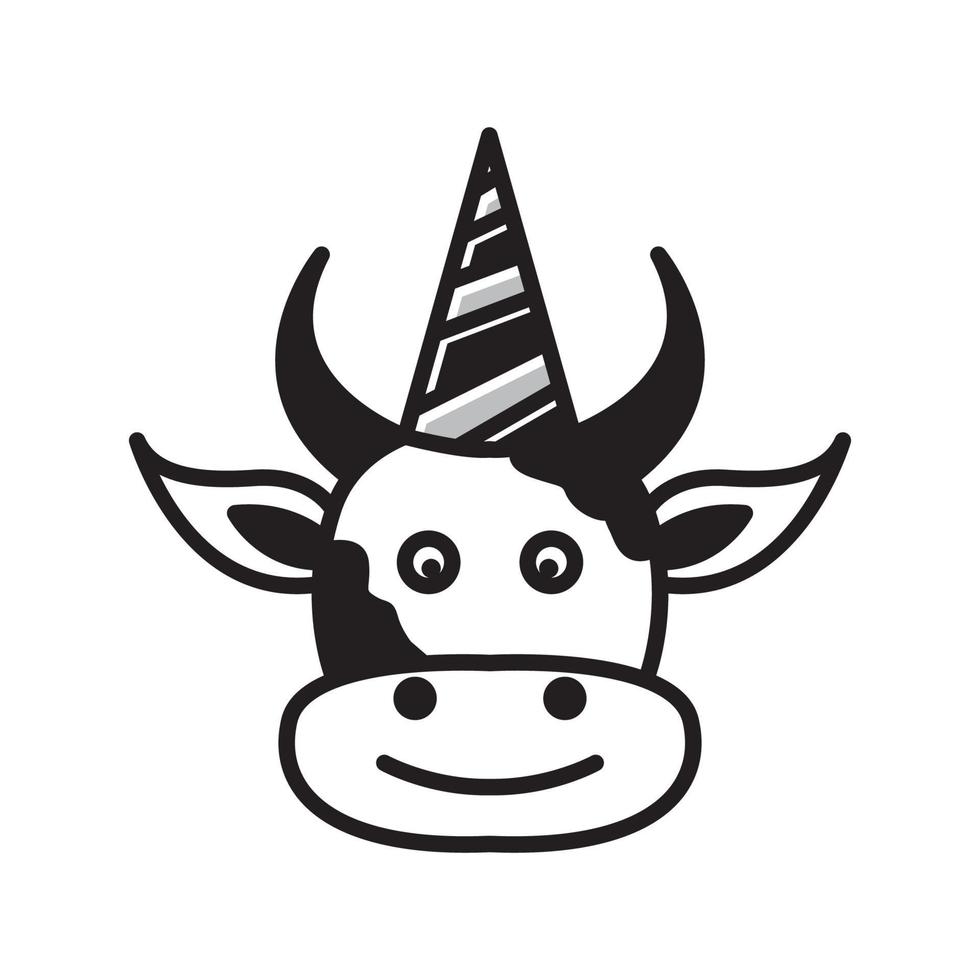 vaca bonitinha aniversário rosto cabeça logotipo símbolo ícone vetor design gráfico ilustração ideia criativa