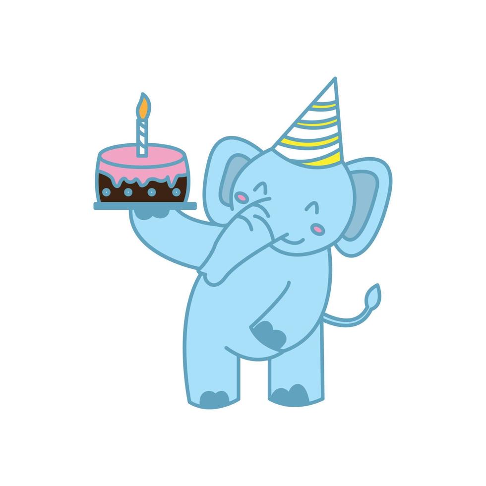 elefante com bolo de aniversário ilustração em vetor bonito dos desenhos animados