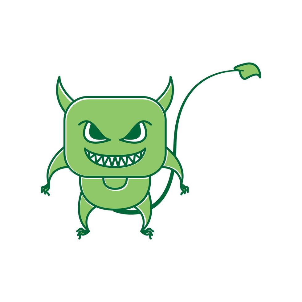 desenho animado bonito de monstro verde com símbolo de logotipo de cauda ícone vetor ilustração design gráfico