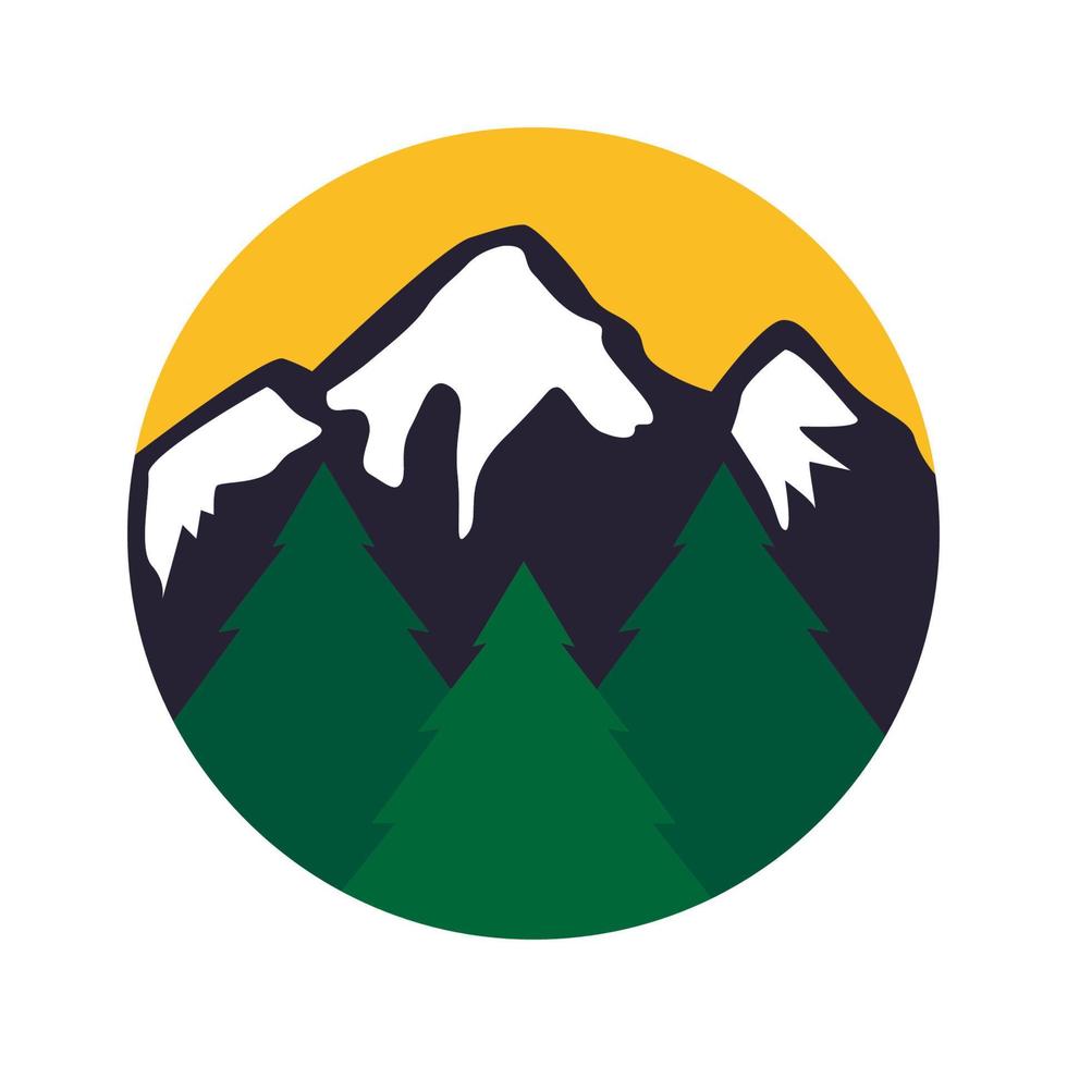 círculo com vista panorâmica de pinheiros de montanha e design de logotipo do sol vetor gráfico símbolo ícone sinal ilustração ideia criativa