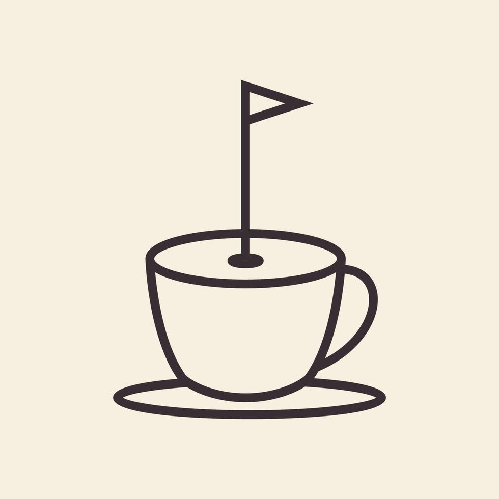 xícara de café com bandeira design de logotipo de golfe vetor gráfico símbolo ícone sinal ilustração ideia criativa