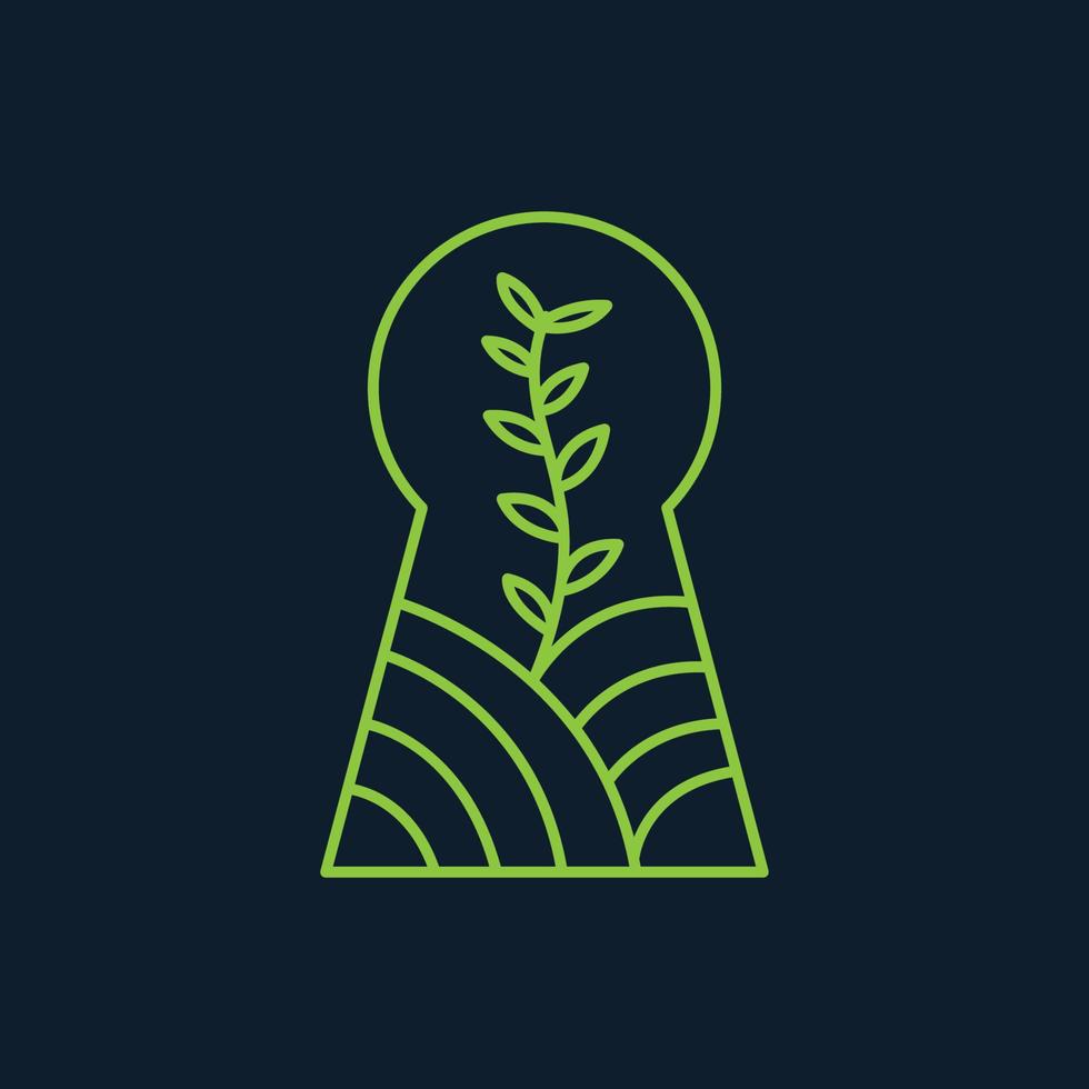 forma de bloqueio linhas de plantas verdes logotipo ícone ilustração vetorial design vetor