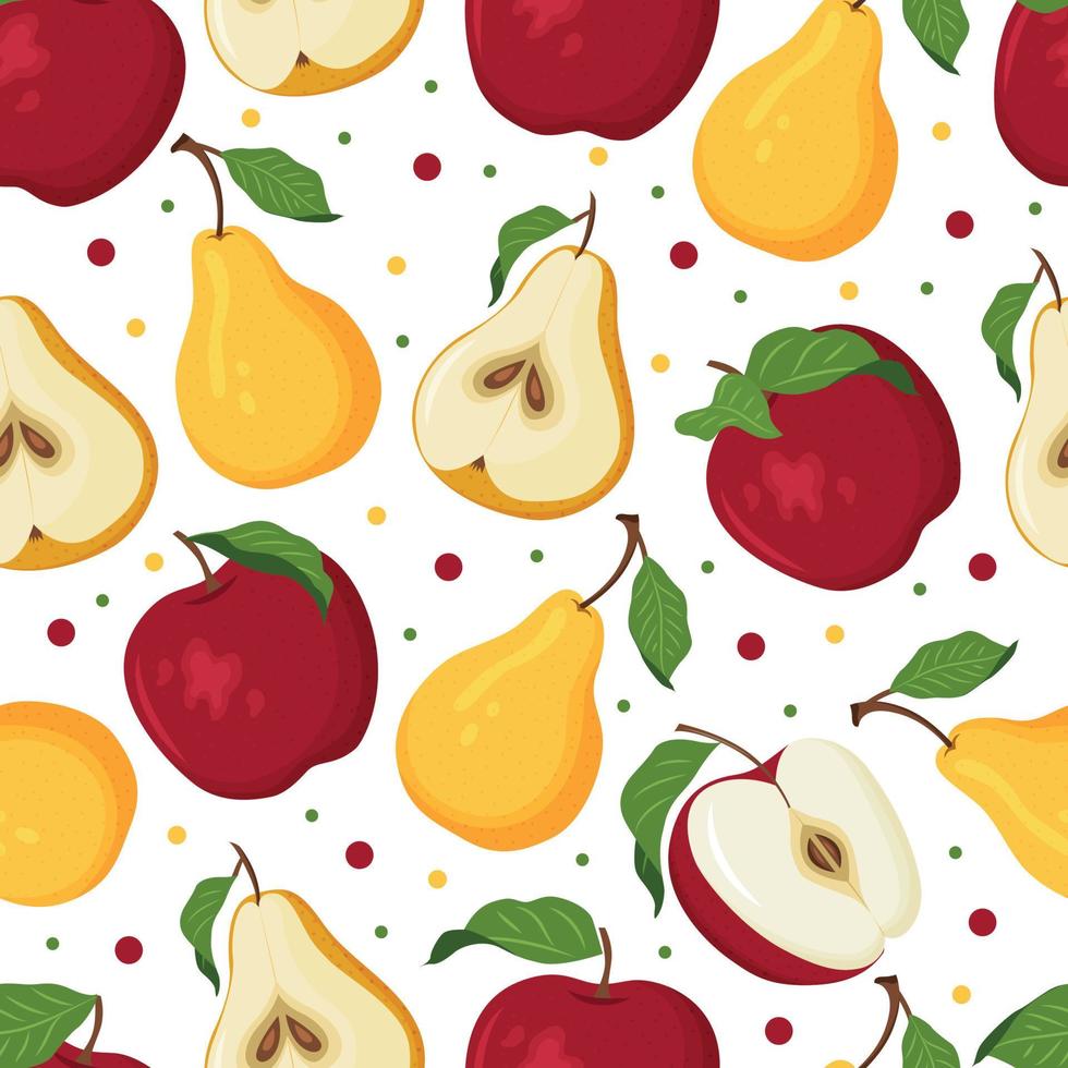 padrão vetorial sem costura com peras amarelas maduras e maçãs vermelhas vetor