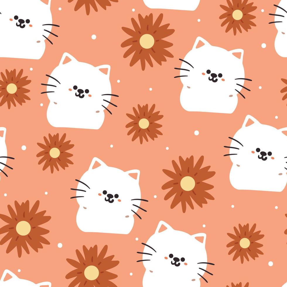 padrão sem costura gato de desenho animado e flor para impressão de tecido, papel de parede infantil, papel de embrulho de presente vetor
