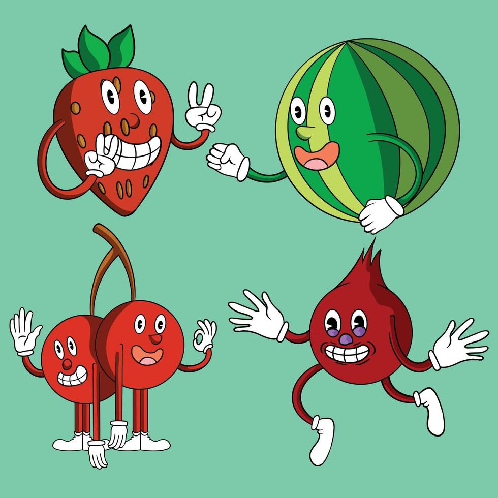 fundo engraçado de frutas frescas desenhadas à mão vetor