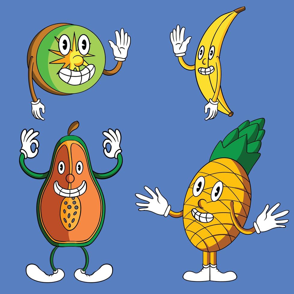 conjunto de vetores de personagens de desenhos animados de frutas tropicais