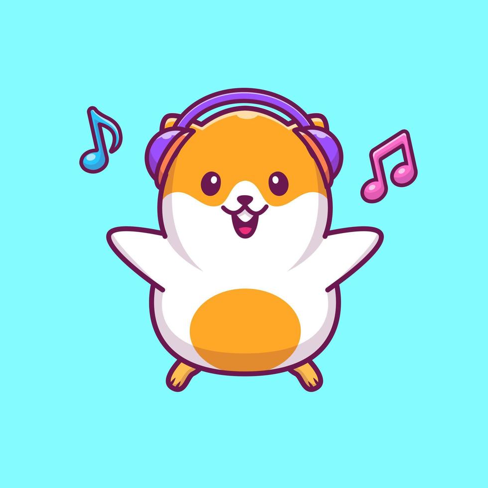 hamster fofo ouvindo música com ilustração de ícone de vetor de desenhos animados de fone de ouvido. animal tecnologia ícone conceito isolado vetor premium. estilo de desenho animado plano