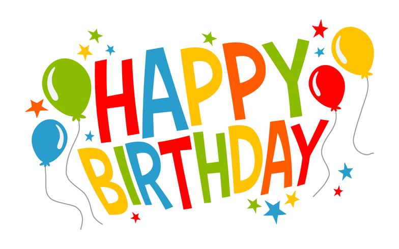 Gráfico de texto colorido feliz aniversário com logotipo de vetor de balões de festa